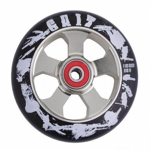 Grit Max Drilled 110mm Wheel, Black/Silver