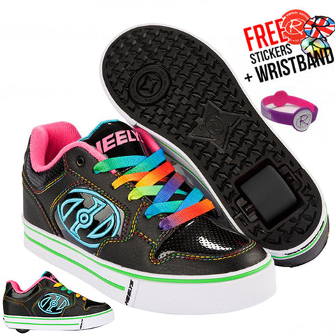 Heelys Motion Plus, Black/Hot Pink/Rainbow