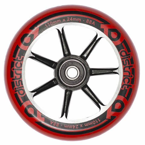 District Scooters Wheels Cast Alloy Core Twin Pack - 110mm Black/Red