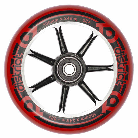 District Scooters Wheels Cast Alloy Core Twin Pack - 100mm Black/Red